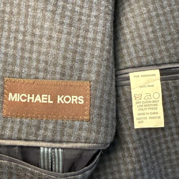 Michael Kors Dark Blue Check Plaid 100% Wool Blazer Sport‎ Coat Jacket Men's 40R - Picture 3 of 4